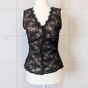 Vintage 90s lace bodycon V neck tank top